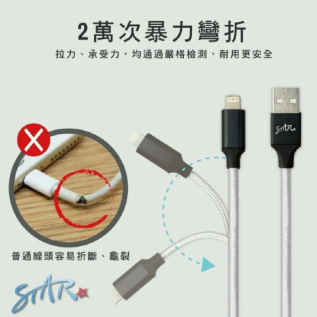 STAR 6A高速傳輸 鋅合金編織充電線 (Lightning / Type-C) 1M - 抗拉扯不生鏽